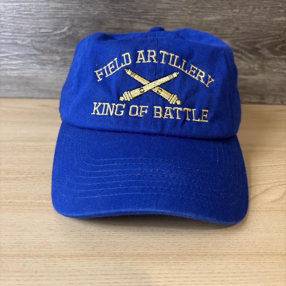 Field Artillery Hat Cap Strap Back Blue Gold Embroidered King of Battle Mens